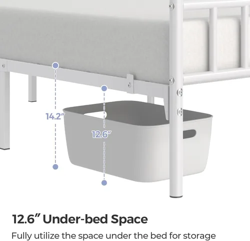 Vista 11 de Yaheetech Base de cama de tamaño individual con plataforma de metal con cabecero y estribo, no necesita somier, almacenamiento debajo de la cama