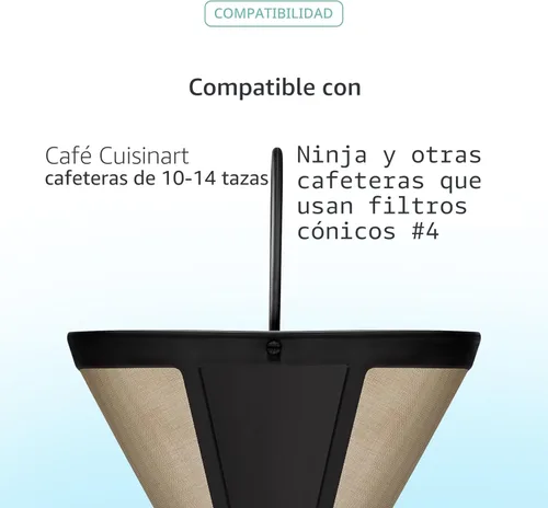 Vista 2 de Paquete de 2 filtros de café de cono permanente reutilizables #4, compatibles con cafeteras Cuisinart de 10 a 14 tazas