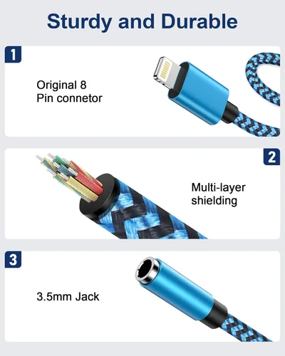 Vista 3 de [Certificado Apple MFI] Adaptador auxiliar de auriculares de iPhone Lightning a 0.138 in para automóvil, paquete de 3 adaptadores de conector