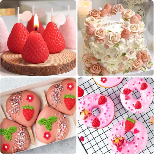 Vista 7 de 5 moldes de silicona para fresas, moldes de fondant de fresa 3D para chocolate, dulces, decoración de pasteles, decoración de cupcakes