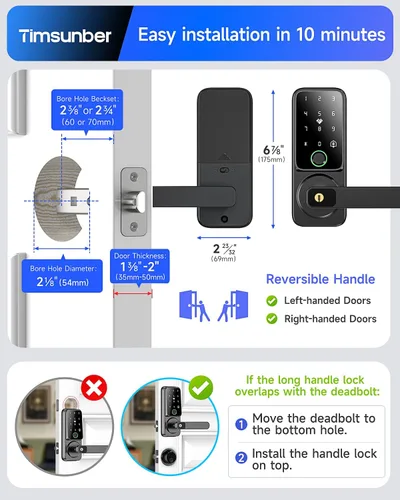 Vista 8 de Cerradura de puerta de entrada sin llave con asa, cerraduras inteligentes de huellas dactilares, manija de puerta con teclado, juego de puerta