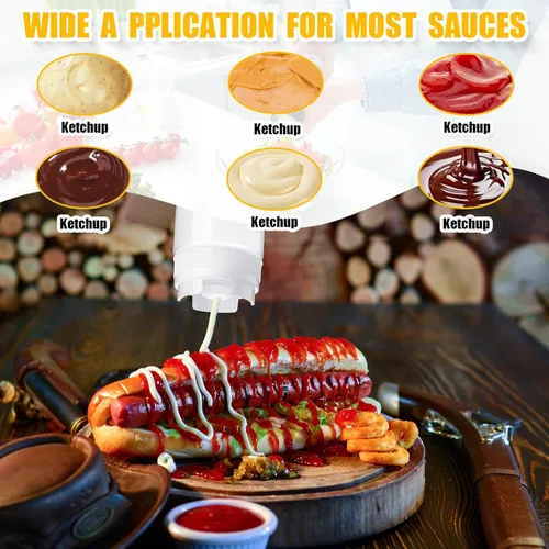 Vista 7 de Roshtia 16 botellas de 16 onzas, botella exprimible de plástico invertido para salsa, dispensador de salsa autosellante recargable, para líquidos