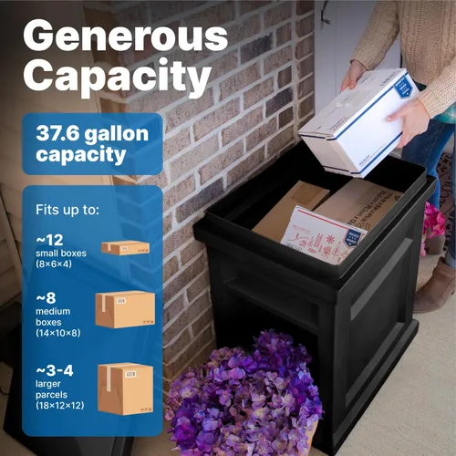 Vista 4 de Caja de entrega de paquetes Express de Step2, resistente a la intemperie, almacenamiento grande para exteriores, hecha de plástico duradero, sin