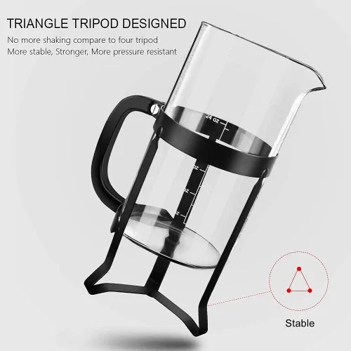 Vista 3 de QUQIYSO Cafetera de prensa francesa de acero inoxidable 304 con 4 filtros, resistente al calor, duradera, fácil de limpiar, prensa de café de vidrio