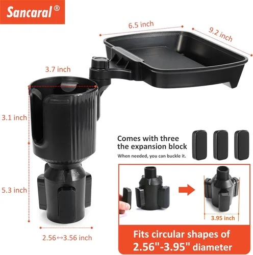 Vista 7 de Expansor de Portavasos Grande para Automóvil, Extensor de Portavasos 3 en 1 con Giro y Bandeja Desmontable para Bocadillos para Comer, Artículos