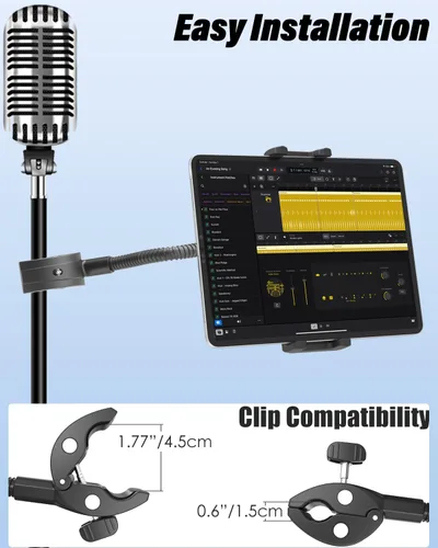 Vista 3 de Charchendo Soporte de metal con cuello de cisne para tableta con brazo de aluminio de 9.45 pulgadas, soporte universal de tubo redondo para iPad