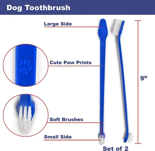 Vista 3 de Pets First Cepillo de dientes para perros con cerdas más suaves, extra grande, largo de doble cara para dientes pequeños y grandes, juego de 2