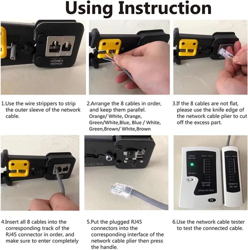 Vista 2 de LEATBUY - Kit de crimpadora RJ45 CAT5 CAT6, juego de herramientas de crimpado para paso con 50 conectores de engarzado, 50 piezas, kit de pelacables
