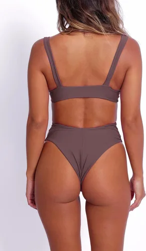 Vista 4 de geluboao Conjunto de bikini para mujer, cuello en V, nudo frontal, push up, tanga de pierna alta, traje de baño de dos piezas