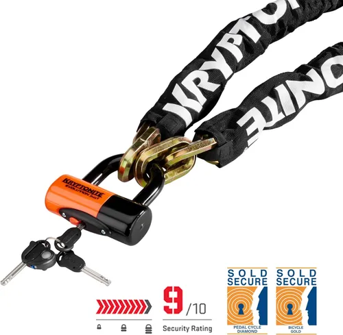 Vista 2 de Kryptonite New York 1210 - Candado de cadena para bicicleta, 3.25 pies de largo, resistente, antirrobo, vendido, seguro, dorado, con bloqueo