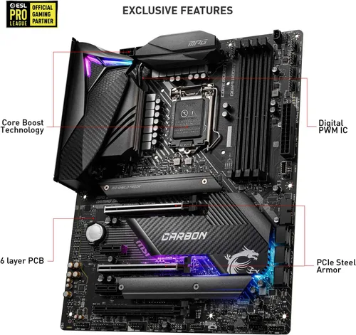 Vista 2 de MSI MPG Z490 - Placa base para juegos WiFi de carbono