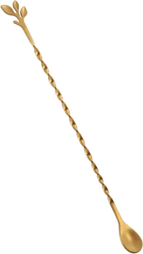 Vista 8 de AnSaw Cuchara de cóctel plateada de acero inoxidable de 10 pulgadas con mango de hoja, perfecta para mezclar y estratificar bebidas en vasos altos