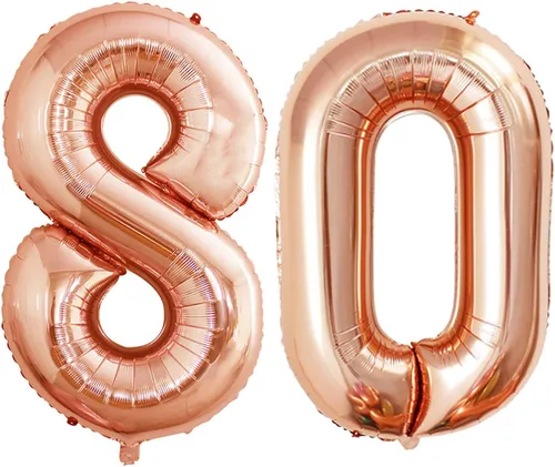 Vista 431 de GOER Globos con el número 80 para decoraciones de fiesta de cumpleaños número 80, globos de helio de aluminio jumbo de 42 pulgadas para 80 Oro rosa
