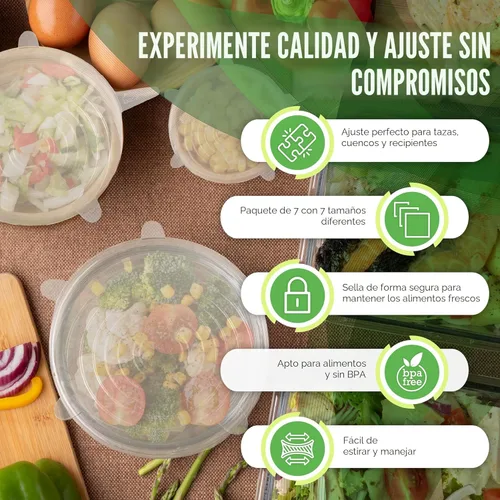 Vista 3 de Tapas elásticas reutilizables de silicona para almacenamiento de alimentos en refrigerador - Cubiertas elásticas resistentes al calor para tazones