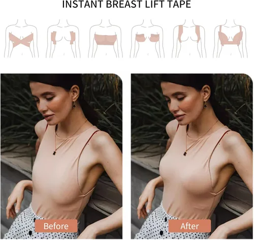 Vista 5 de Cinta adhesiva de 4 pulgadas para levantamiento de senos para senos pesados, cinta adhesiva de copa A-G con 2 cubiertas reutilizables para pezones
