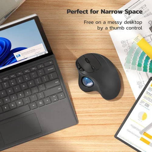 Vista 7 de Nulea M501 Ratón Trackball Inalámbrico, Ergonómico Recargable, Control Fácil con el Pulgar, Seguimiento Preciso y Suave, Conexión de 3 Dispositivos