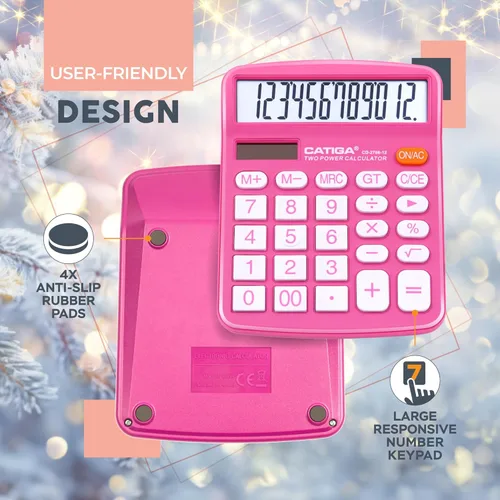 Vista 67 de CATIGA CD-2786 - Calculadora de escritorio de 12 dígitos con pantalla LCD grande y botón sensible, energía solar dual y batería, función estándar