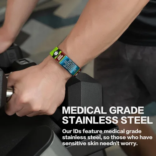 Vista 8 de Divoti Pulsera de identificación de alerta médica grabada personalizada, grabado láser de doble cara (hasta 9 líneas), pulsera de silicona ajustable