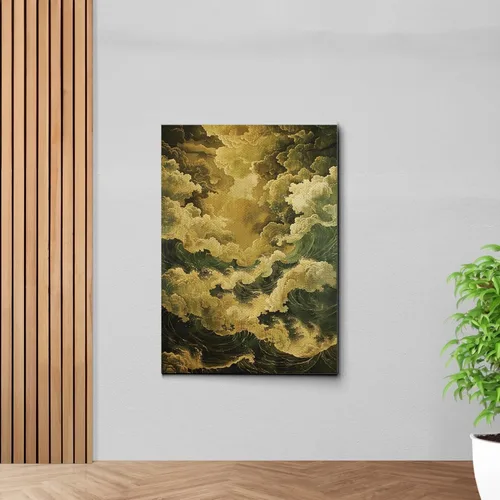 Vista 2 de Canvas Print Canvas Framed Canvas Wall Art Wood Panel Retro Wave Art A Storm Wall Art Print Sea Wave In The Night And Trees Stormy Waves Art Decor