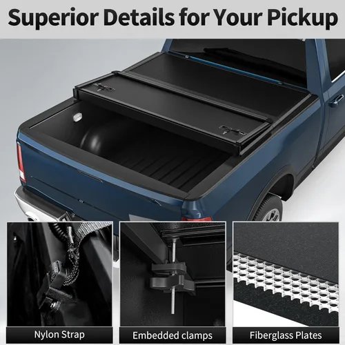 Vista 4 de OEDRO FRP Cubierta Rígida de Tonneau de Triple Pliegue Compatible con Dodge Ram 1500 2009-2024 (Carrocería Clásica y Nueva) Cama de 5.6 pies sin Ram