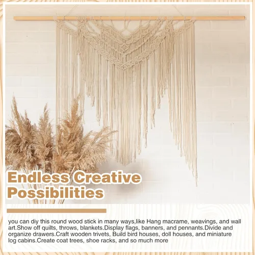 Vista 3 de Sintuff 36 varillas de madera para manualidades, varillas de madera sin terminar, palos de madera dura para manualidades de soporte de pasteles
