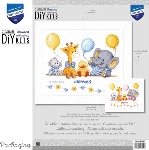 Vista 3 de Vervaco Kit de punto de cruz contado Baby Shower II 10.8 pulgadas x 8.8 pulgadas