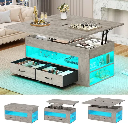 Vista 10 de Itaar Mesa de Centro con Tapa Elevable, Mesas de Centro 4 en 1 con Almacenamiento y Compartimento Oculto, Mesa de Centro Estilo Granja con 2 Cajones