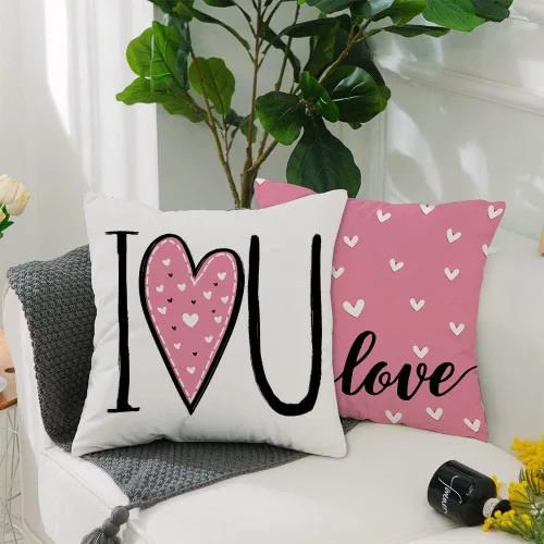 Vista 4 de GEEORY Juego de 4 fundas de almohada para el día de San Valentín de 18 x 18 pulgadas, fundas decorativas de San Valentín, decoración de San Rosa