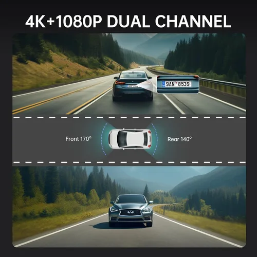 Vista 13 de Veement Cámara de espejo retrovisor 4K, cámara de tablero de espejo 4K de 10 pulgadas con cámara de respaldo de 1080P, cámara de tablero frontal