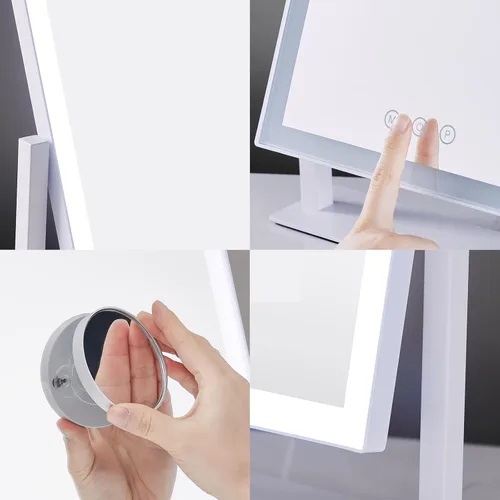 Vista 4 de HIEEY Espejo de maquillaje iluminado, espejo de tocador Hollywood con luces, tres modos de iluminación de color y espejo de aumento 5X, control