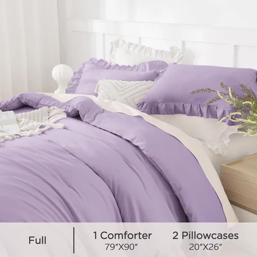 Vista 300 de Andency - Edredón beige con volantes tamaño individual, de 2 piezas, estilo rústico shabby clásico para niños, ligero y suave de microfibra