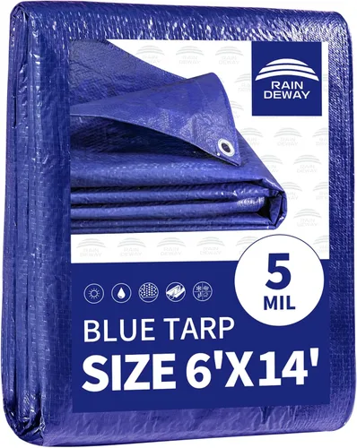 Vista 24 de RAINDEWAY Tarps 7x7 pies (paquete de 2) - 5.5 mil, cubierta de lona de polietileno impermeable multiusos con ojales de metal y bordes reforzados
