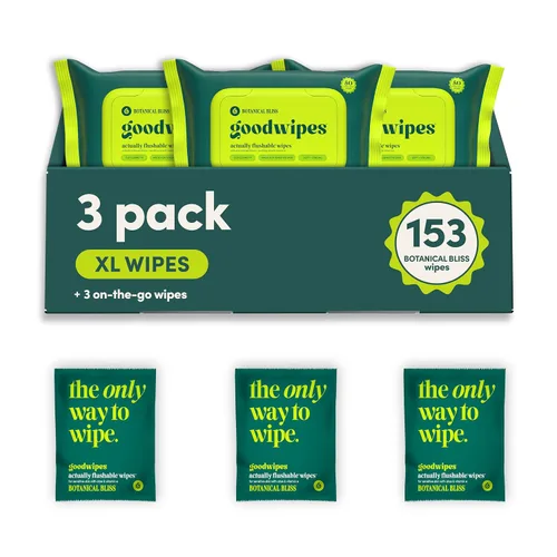 Goodwipes Toallitas desechables para el trasero - Vitamina E y aloe - Seguras para alcantarillado y fosa séptica - Toallitas húmedas extra grandes