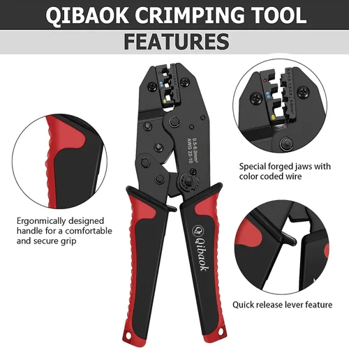 Vista 3 de Herramienta crimpadora de cables Qibaok Ratcheting Conectores de terminales de alambre aislado Herramienta de prensado para AWG22-10