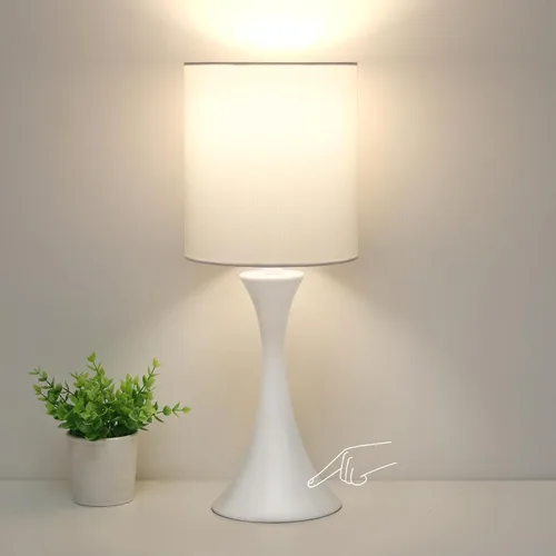 Vista 9 de Seaside village - Lámpara de cabecera regulable, lámpara de mesa de control táctil de 3 vías, lámpara moderna de mesita de noche con pantalla beige