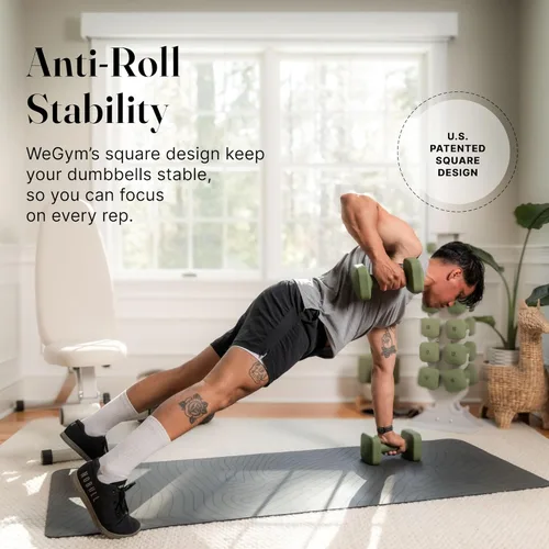 Vista 3 de WeGym SafeGrip Square Dumbbells with Anti Slip Handles, Aesthetic Free Weights for Home Workouts, Stable Design Prevents Rolling during Floor