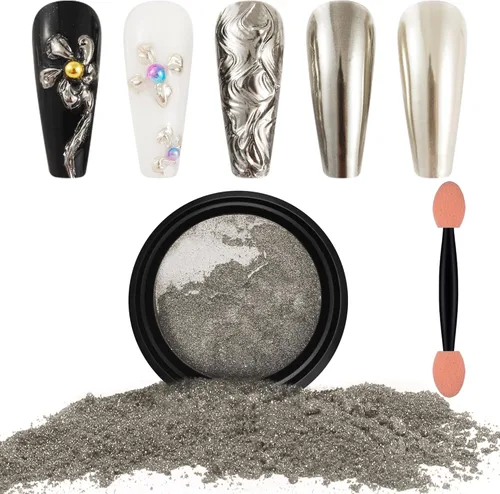 Vista 20 de Artdone Polvo de Uñas Cromado, Espejo Metálico, Efecto Brillantina, Pigmento Iridiscente Aurora, Sirena, Perla, Kit de Polvo para Esmalte de Gel