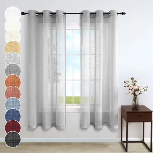 Vista 27 de Cortinas traslúcidas negras de 63 pulgadas de largo para decoración de dormitorio de niños, 2 paneles con ojales, cortinas de aspecto de lino