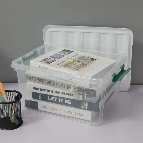 Vista 3 de Gloreen Contenedores de almacenamiento transparentes de 14 cuartos de galón con tapa y asa, contenedores de plástico apilables multiusos