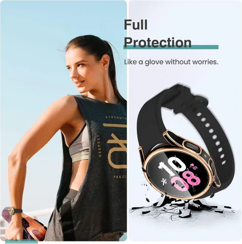 Vista 5 de Tensea - Paquete de 4 + 4: Protector de pantalla y funda de 1.57 pulgadas para Samsung Galaxy Watch Fe 2024/5 2022/4 2021, película protectora