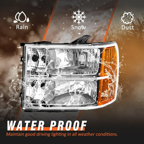 Vista 6 de 2007-2014 Conjunto de faros para 07-13 GMC Sierra 1500, 07-14 GMC Sierra 2500/3500 Faro delantero de carcasa cromada de reemplazo