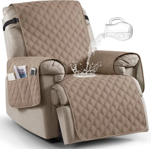 Vista 20 de Ruaozz Funda para silla reclinable 100% impermeable, antideslizante, de gran tamaño, para silla reclinable grande, lavable, con correas elásticas