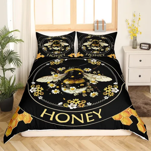 Erosebridal Funda de edredón de abeja tamaño individual, funda de edredón Kawaii de abeja para niños, niñas, adolescentes y adultos, decoración de