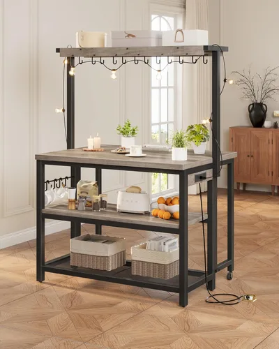 Vista 3 de CHOEZON Isla de cocina con toma de corriente, mesa de isla de cocina con parte superior plegable, islas de almacenamiento estacionario, barra