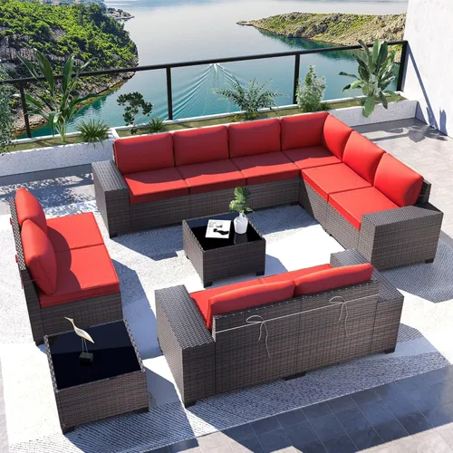 Vista 90 de Kullavik - Juego de muebles para exterior de 6 piezas con sofá modular de ratán de polietileno, color negro