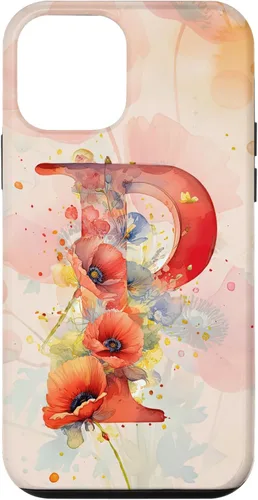 Vista 16 de iPhone 16 Beautiful Poppy Flowers Initial Letter P Monogram Watercolor Case