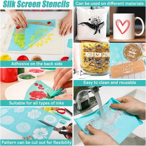 Vista 5 de Briartw Datura - Plantilla de serigrafía autoadhesiva, reutilizable, impresión de serigrafía, sentimientos florales para decoración del hogar