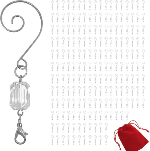 Vista 7 de Ganchos para adornos de Navidad, gemas de acrílico transparente, ganchos giratorios de alambre plateado, juego de 10 perchas de 3 pulgadas de largo
