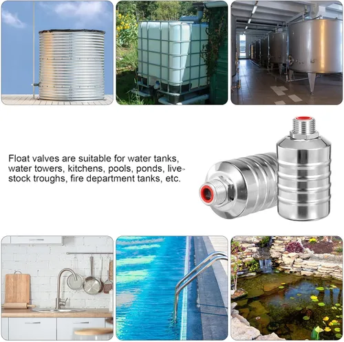 Vista 9 de Stainless Steel Float Valve 1/2" Top Inlet 2pcs Automatic Water Level Control Valve for Tanks Pools and Aquariums