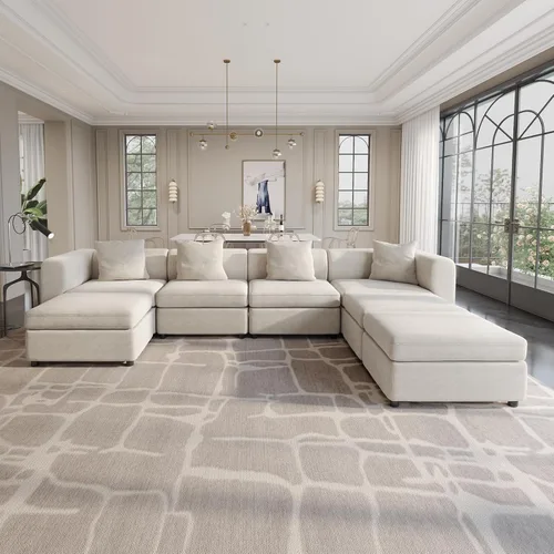 Vista 147 de Guyii Sofá modular de terciopelo, moderno sofá de 4 plazas de gran tamaño con 3 almohadas y reposapiés de almacenamiento, sofá convertible de 115.74